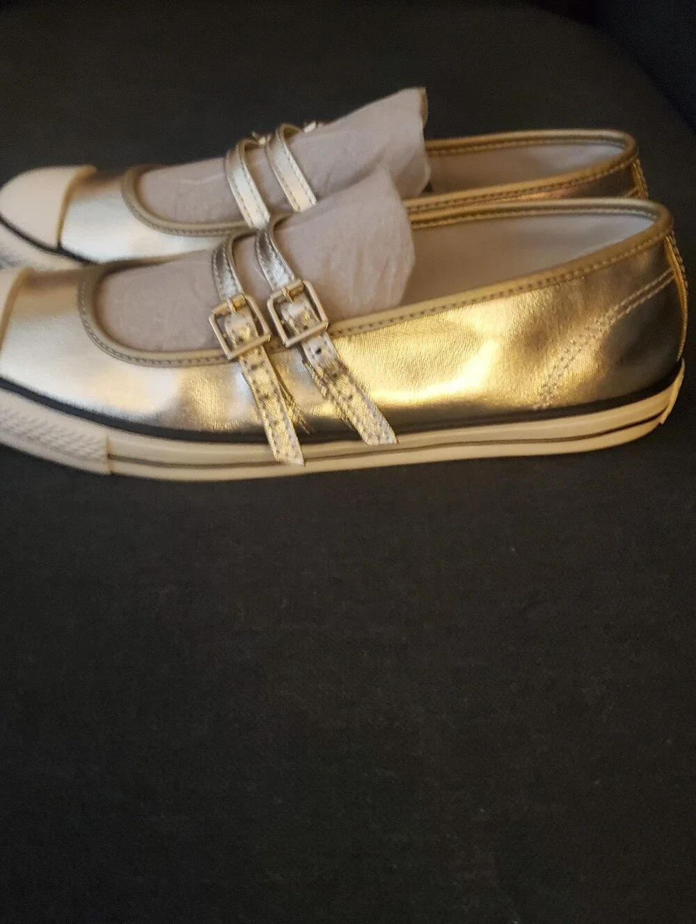 Converse  ALL STAR CHUCK TAYLOR Metallic Gold Mary Jane Sneakers - Picture 12 of 16